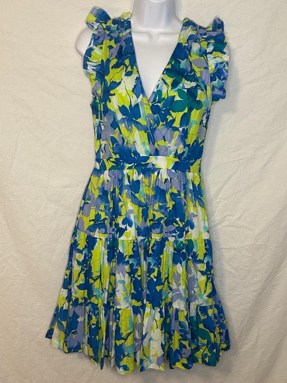Taylor Blue and Green Floral Mini Dress, Small